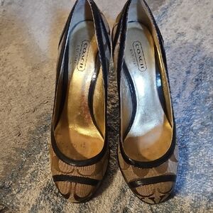 COACH Tan And Brown Monogram Wedge